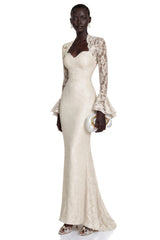 Winifred White Floral Lace Maxi Dress with Bell Sleeves