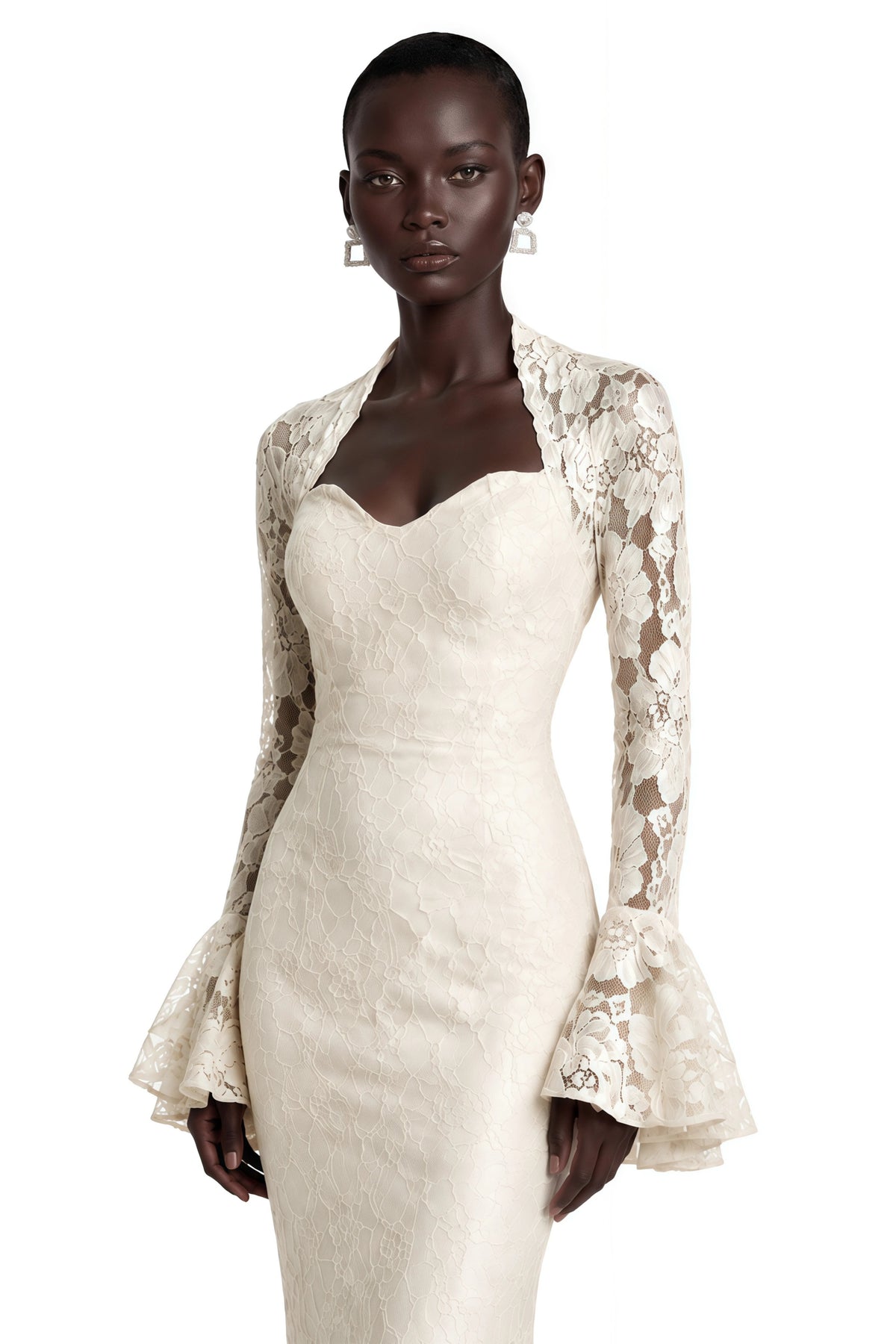 Winifred White Floral Lace Maxi Dress with Bell Sleeves