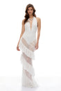 Winifred White Halterneck Ruched Sheer Maxi Dress