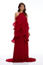 Winnie Red Halterneck Ruffled Maxi Dress