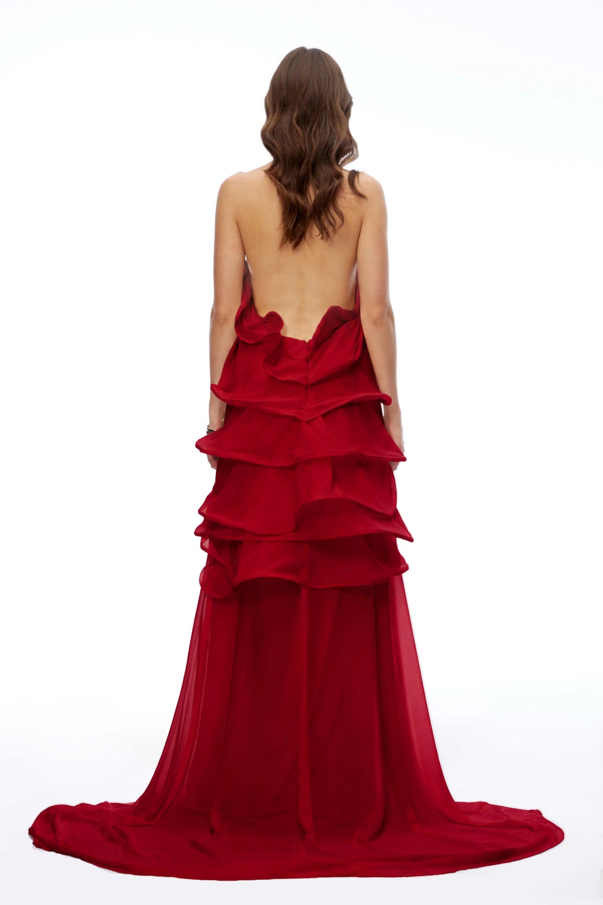 Winnie Red Halterneck Ruffled Maxi Dress