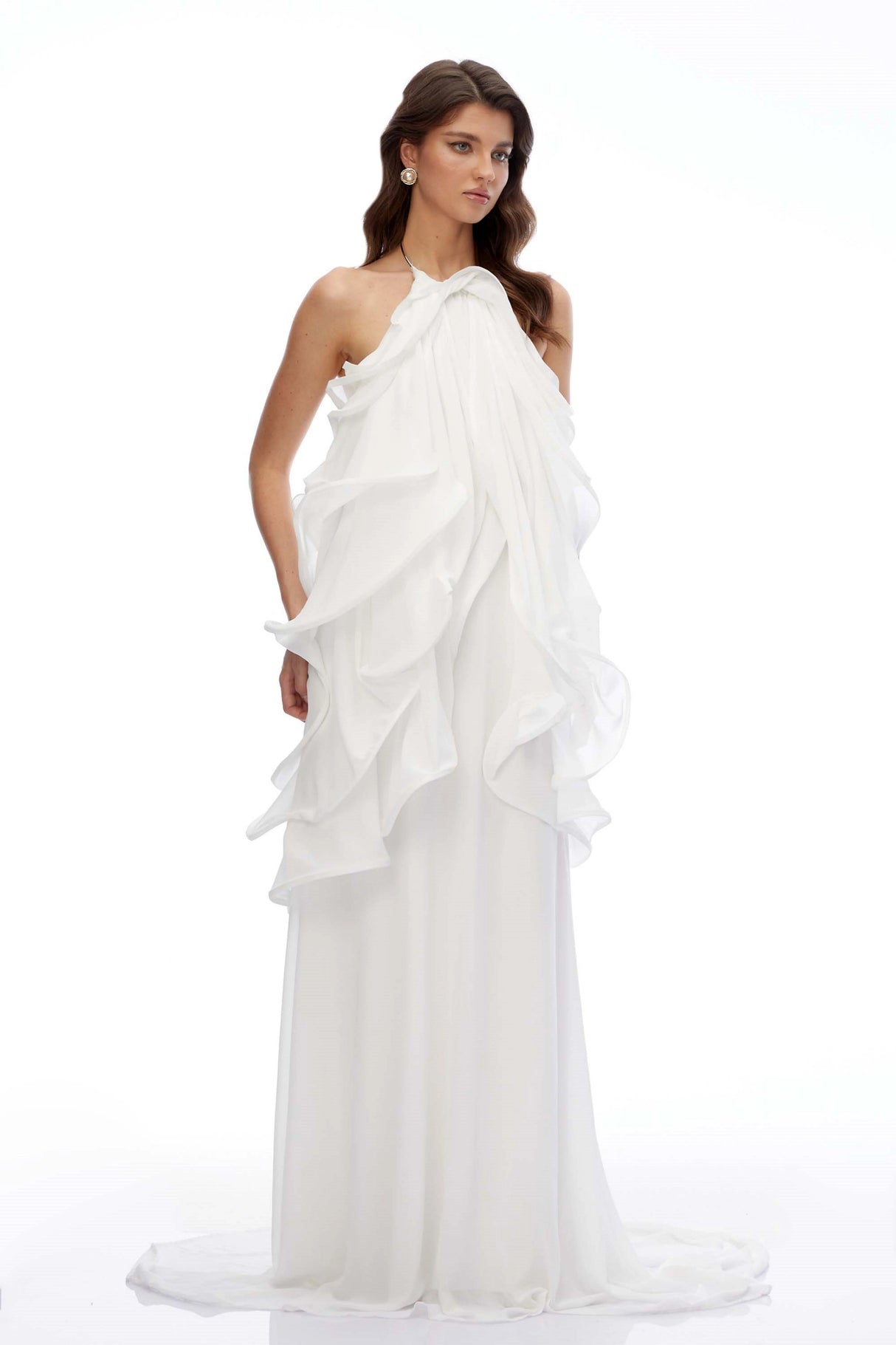 Winnie White Halterneck Ruffled Maxi Dress