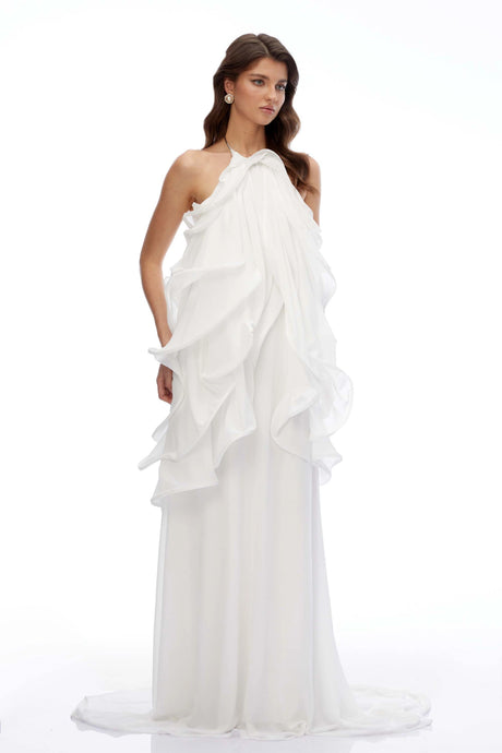 Amber Maxi Dress White Halterneck Ruffled