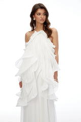 Winnie White Halterneck Ruffled Maxi Dress