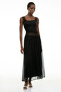 Wolfgang Black Pleated Maxi Dress with Lace Panels