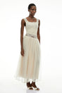 Wolfgang White Pleated Maxi Dress with Lace Panels