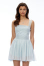 Wren Blue Square Neck Lace Pleated Mini Dress