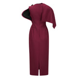Wren Burgundy Asymmetrical Cape Maxi Dress