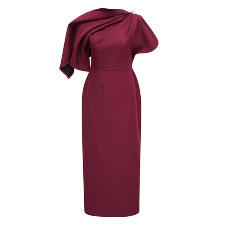 Guenda Maxi Dress Burgundy Asymmetrical Cape