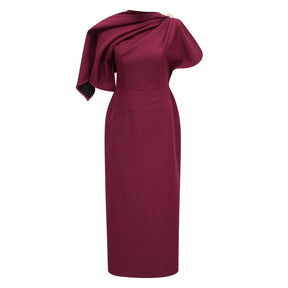 Wren Burgundy Asymmetrical Cape Maxi Dress