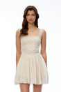 Wren Cream Square Neck Lace Pleated Mini Dress