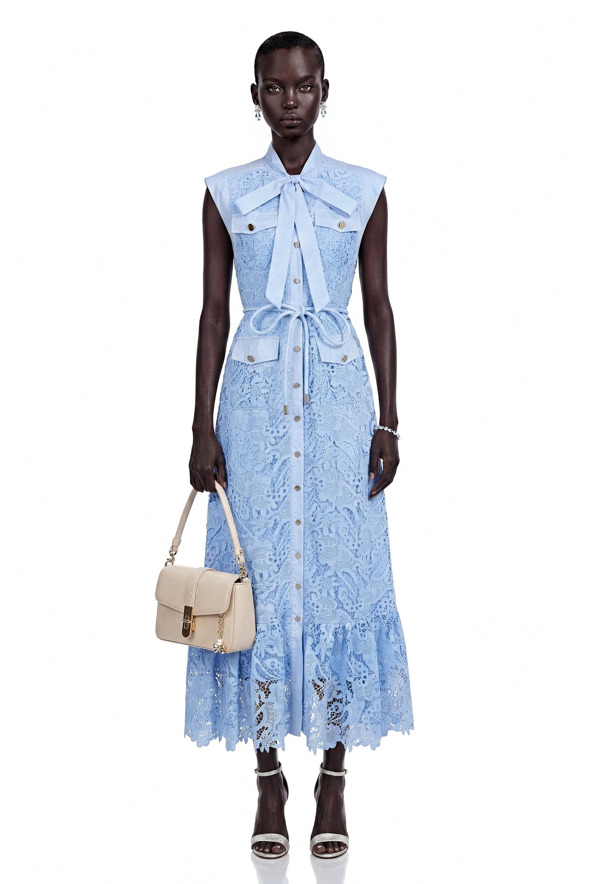 Xanthe Blue Floral Lace Sleeveless Maxi Dress