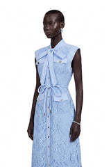 Xanthe Blue Floral Lace Sleeveless Maxi Dress