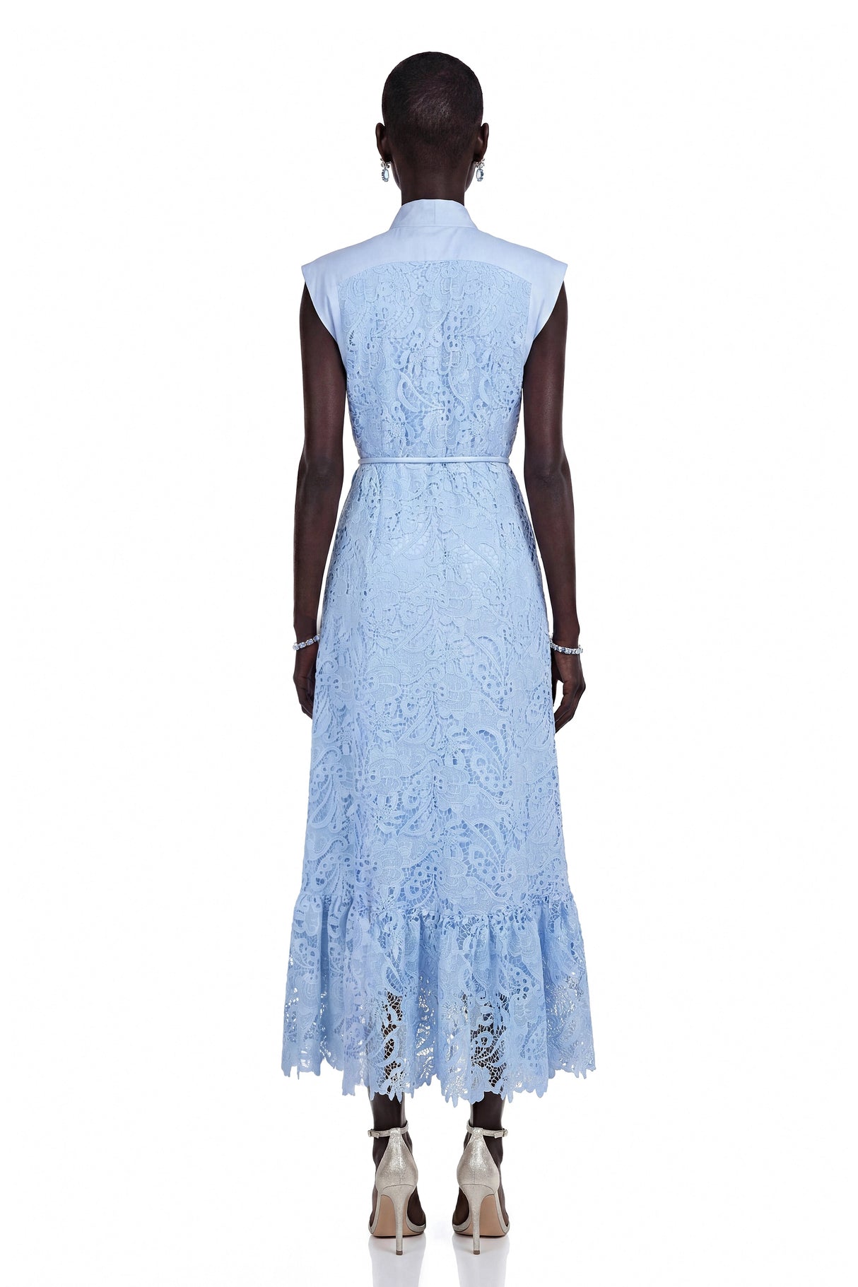 Xanthe Blue Floral Lace Sleeveless Maxi Dress
