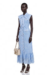 Xanthe Blue Floral Lace Sleeveless Maxi Dress