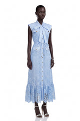 Xanthe Blue Floral Lace Sleeveless Maxi Dress