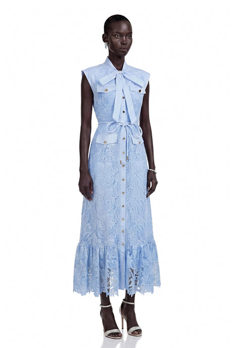 Tiziana Maxi Dress Blue Floral Lace Sleeveless