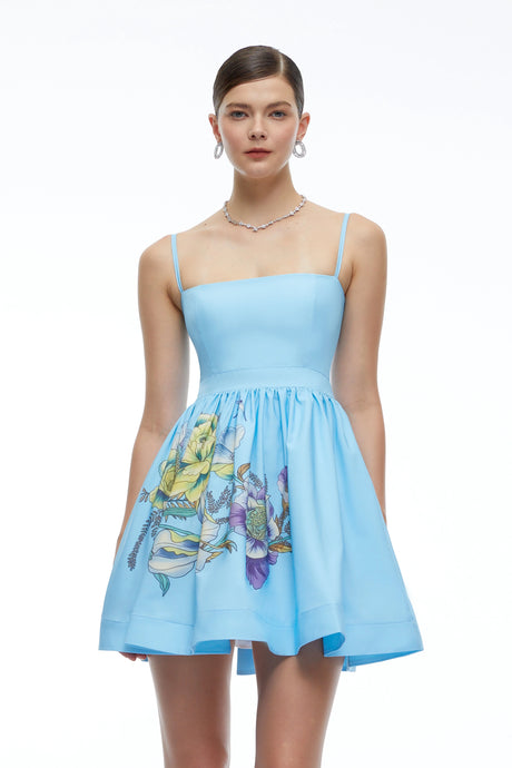 Cassidy Mini Dress Blue Floral Square Neck