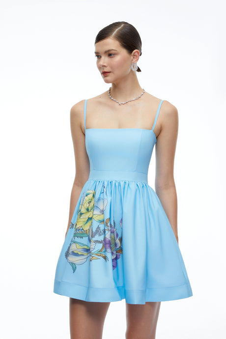 Cassidy Mini Dress Blue Floral Square Neck