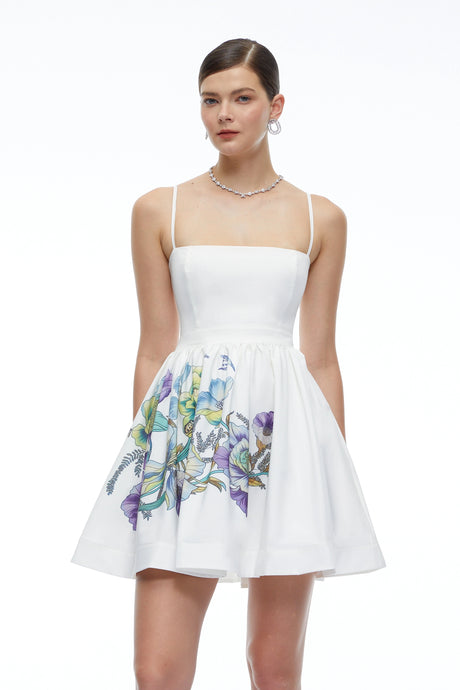 Remi Mini Dress White Floral Square Neck