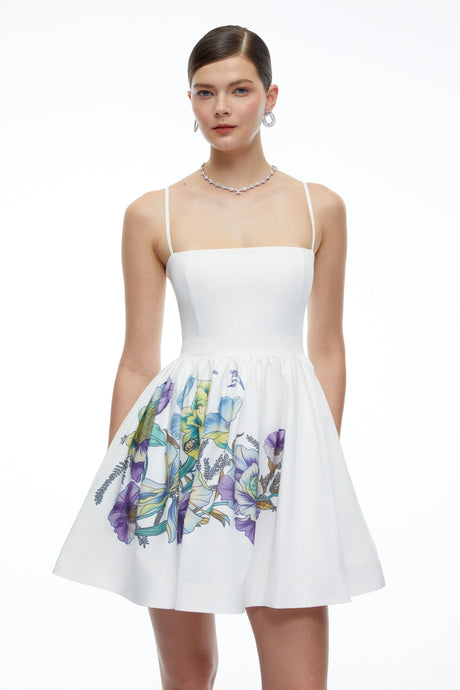 Remi Mini Dress White Floral Square Neck