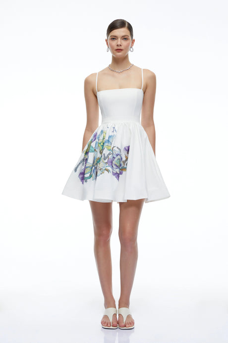 Remi Mini Dress White Floral Square Neck