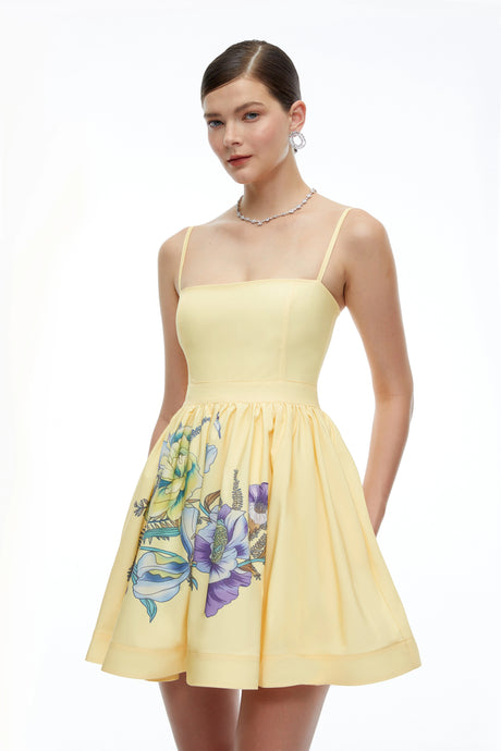 Grazia Mini Dress Yellow Floral Square Neck