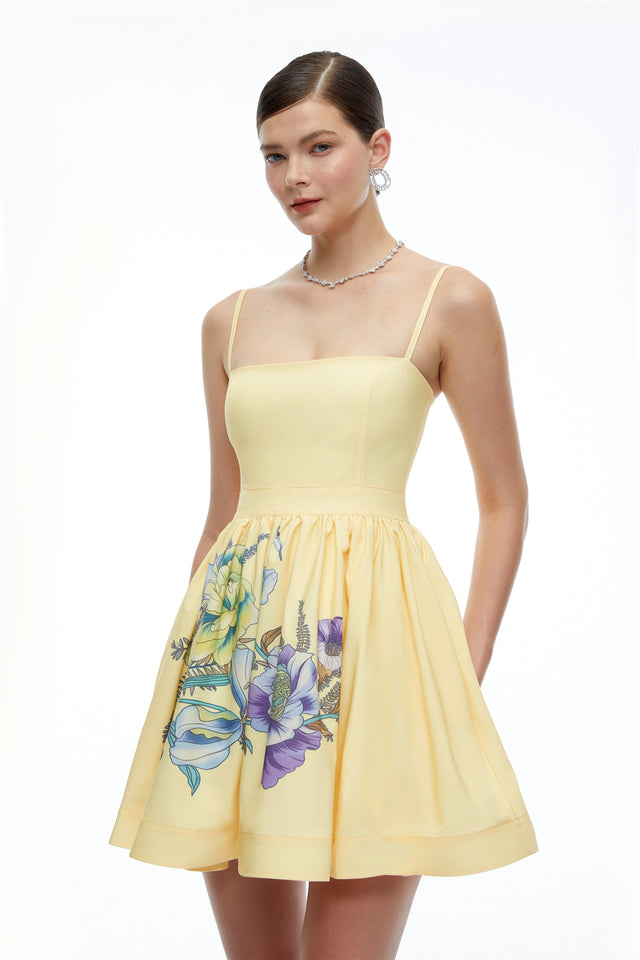 Xanthe Yellow Floral Square Neck Mini Dress
