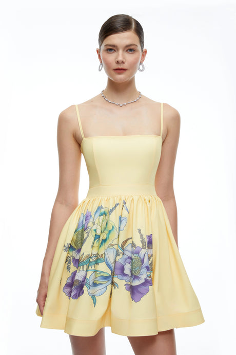 Grazia Mini Dress Yellow Floral Square Neck