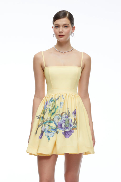 Grazia Mini Dress Yellow Floral Square Neck