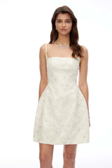 Xena Cream Square Neck Floral Embroidered Mini Dress