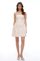 Xena Pink Square Neck Floral Embroidered Mini Dress