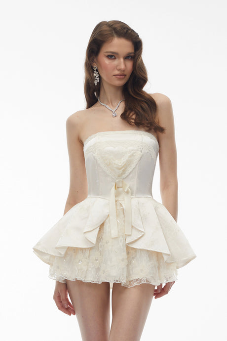 Gabriela Mini Dress White Off Shoulder Floral Lace