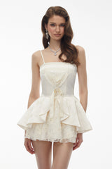 Xenobia White Off Shoulder Floral Lace Mini Dress