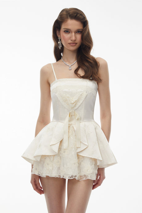 Gabriela Mini Dress White Off Shoulder Floral Lace
