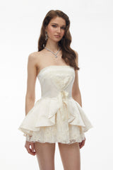 Xenobia White Off Shoulder Floral Lace Mini Dress
