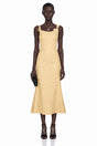 Ximena Yellow Floral Applique Fishtail Midi Dress
