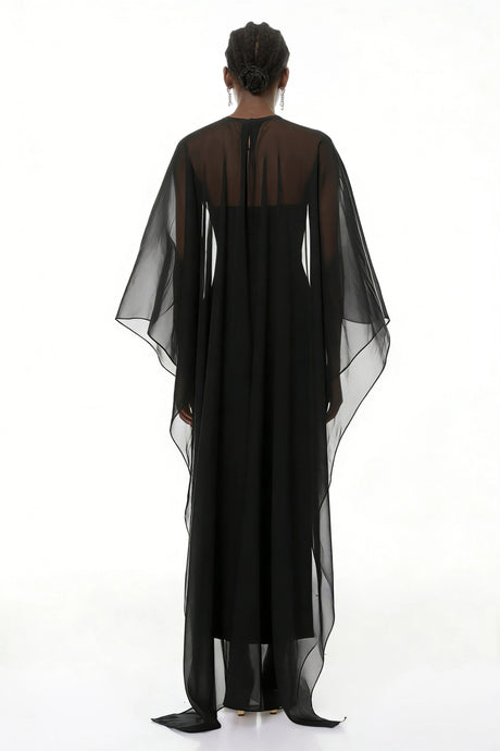 Savanna Maxi Dress Black Cape Design Satin