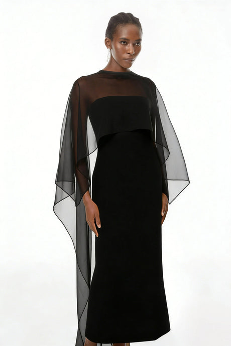 Savanna Maxi Dress Black Cape Design Satin