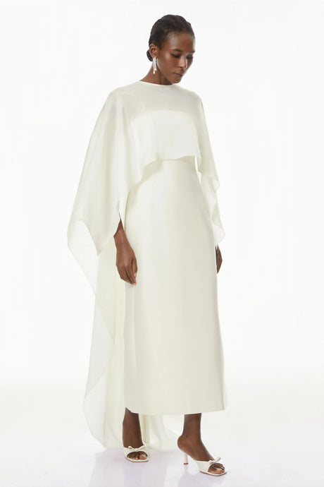 Wendy Maxi Dress White Cape Design Satin