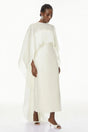 Xiomara White Cape Design Satin Maxi Dress