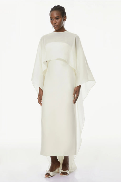 Wendy Maxi Dress White Cape Design Satin