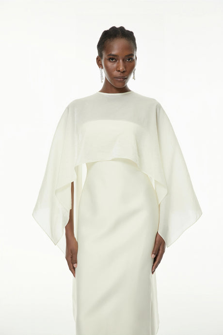 Wendy Maxi Dress White Cape Design Satin