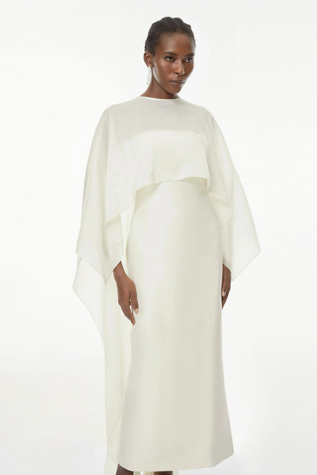 Wendy Maxi Dress White Cape Design Satin