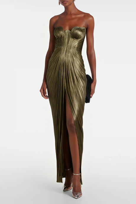 Ursula Maxi Dress Gold Metallic Ruched