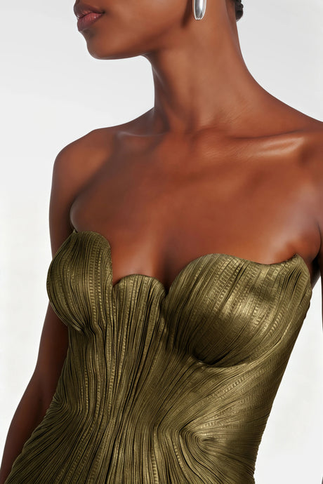 Ursula Maxi Dress Gold Metallic Ruched