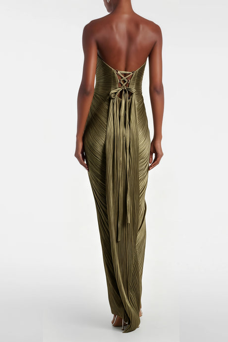 Ursula Maxi Dress Gold Metallic Ruched