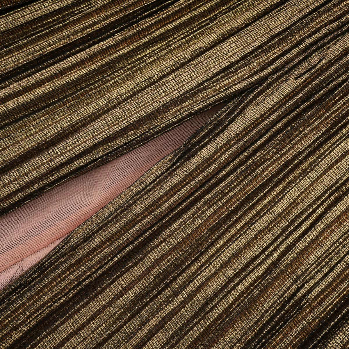 Xrystyna Gold Metallic Ruched Maxi Dress