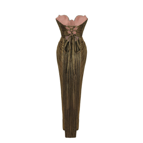 Ursula Maxi Dress Gold Metallic Ruched
