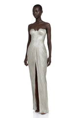 Xrystyna Silver Metallic Ruched Maxi Dress